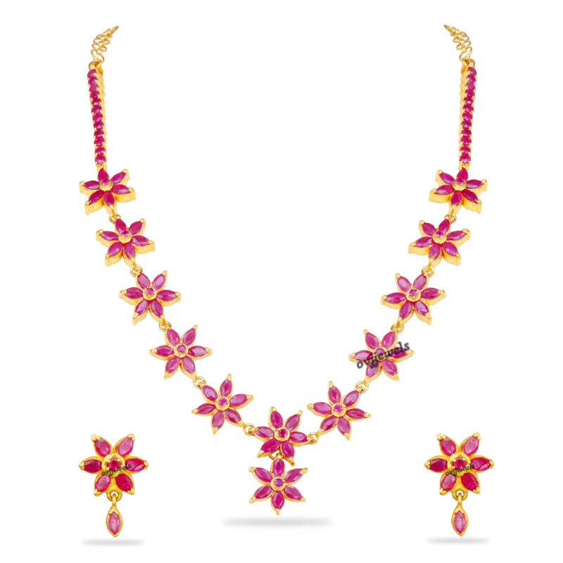 Ruby Flower Women Short Necklace