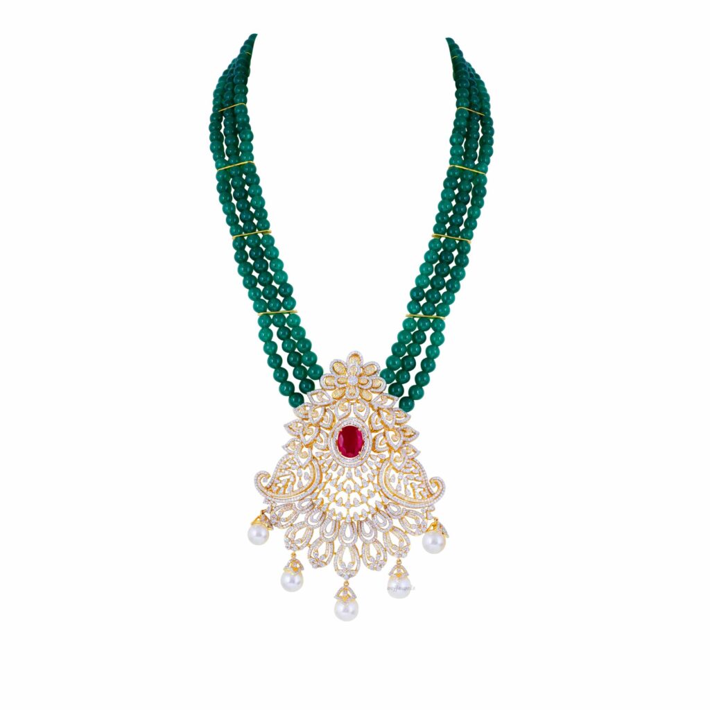 Stunning Emerald Diamond Long Necklace