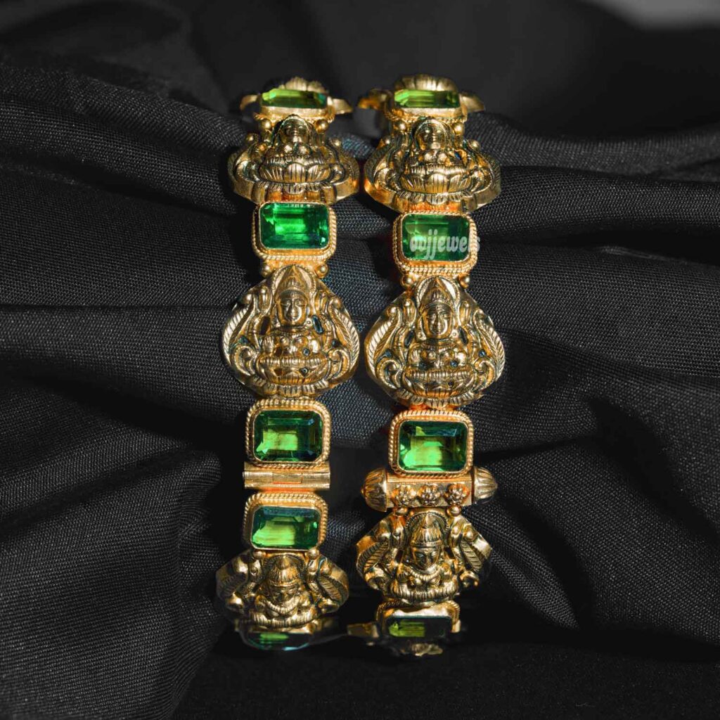 Antique Lakshmi Emerald stones Bangles