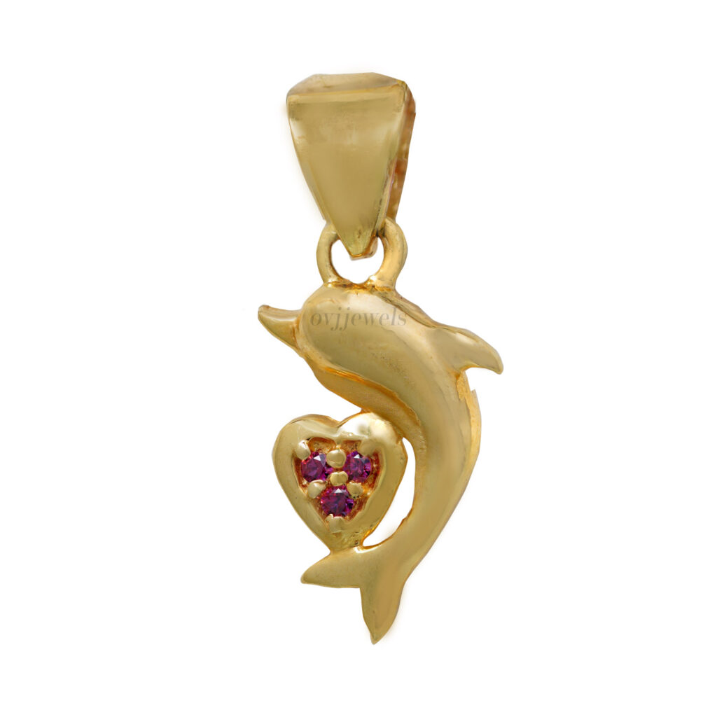 Gold dolphin with heart kids pendant