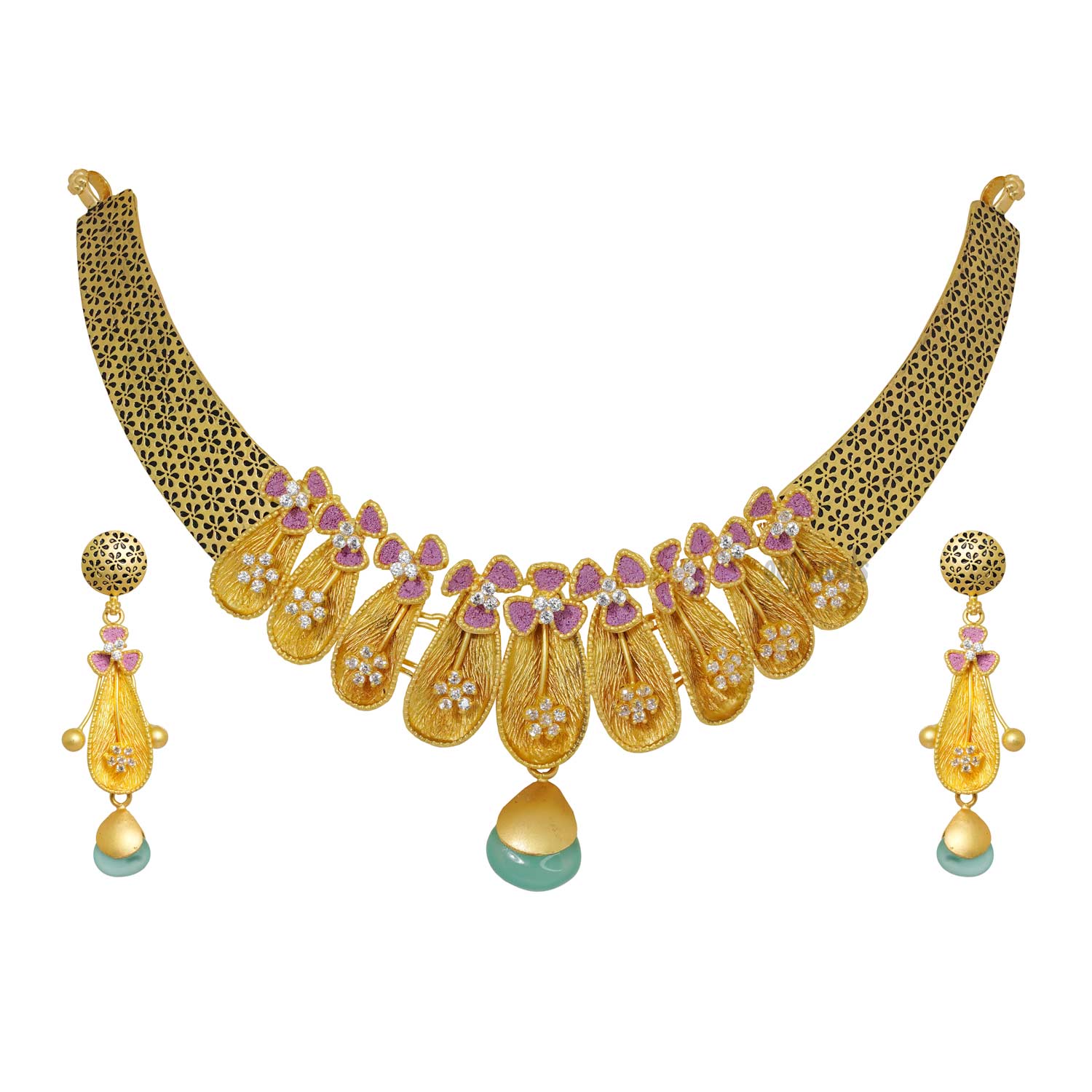 Fancy Gold Short Necklace & Earrings