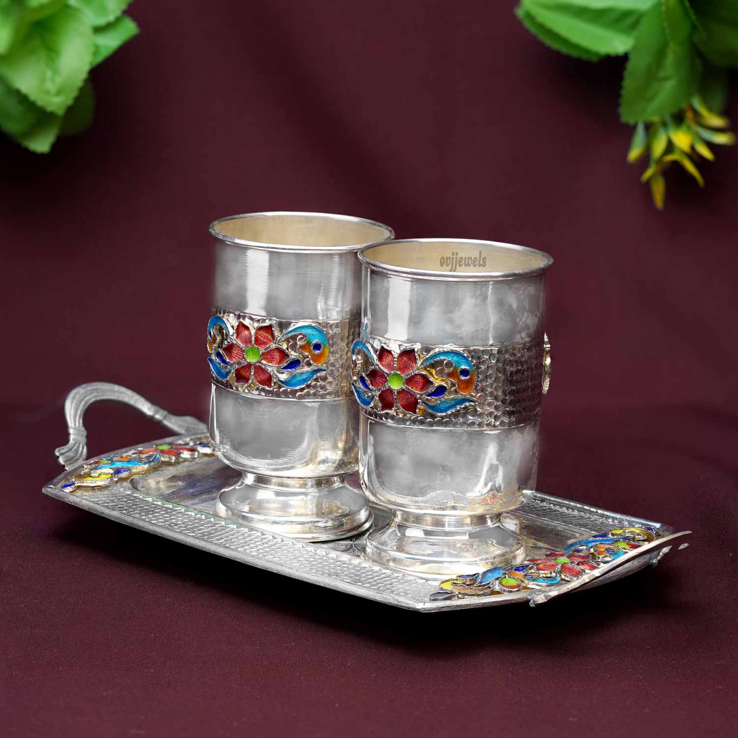 Silver Fancy Tumbler with Tray