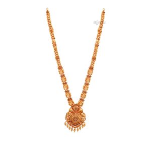 Gold antiuqe red polish mango kemp stone long necklace
