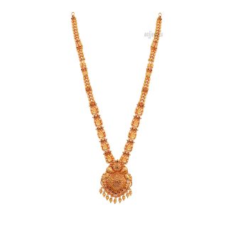 Gold antiuqe red polish mango kemp stone long necklace