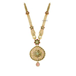 Gold antique designer flower long necklace