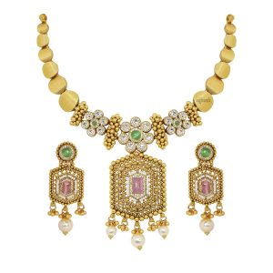 Fancy Gold Short Necklace & Earrings