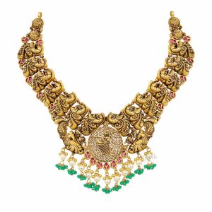 Antique Dancing Girl with Peacocks Short Necklace