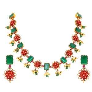 Antique Coral Short Necklace Set