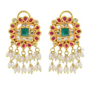 Kundan Polki pearl earrings