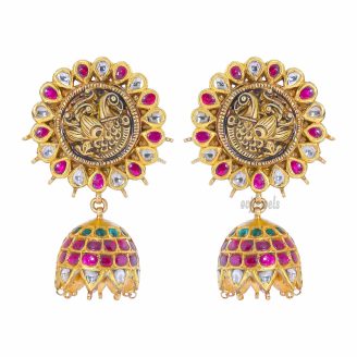 Grand Kundan Polki peacock jhumkas