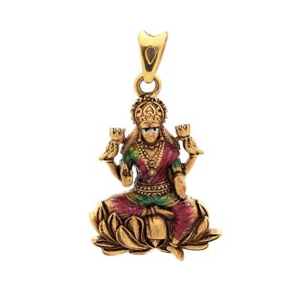 Lakshmi with Lotus Antique Gold Pendant