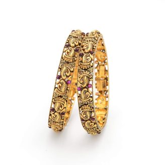 Antique Gold Peacock Design Bangles with Ruby Stones