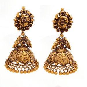 Authentic Gold Antique Finish Peacock Temple Jhumka