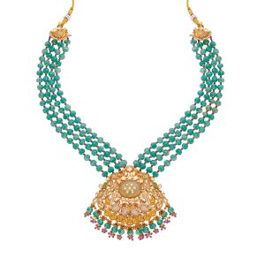 Traditional Gold Multi-Strand Emerald Stone Necklace