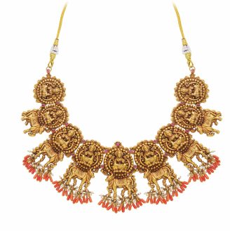 Divine  Lakshmi Nakshi Gold Necklace with Coral Drops