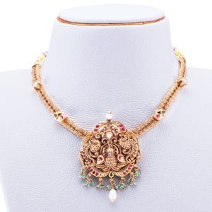Gold Divine Figure  Necklace with Textured Rope & Gemstones