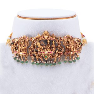 Gold Ganesha Multi-Deity Choker with Ruby & Emerald Stones