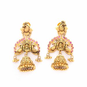 Goddess Lakshmi Antique Gold Jhumkas