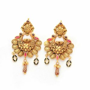 Antique Lakshmi Gold Drop Earrings | Traditional Temple Jhumka Design