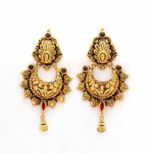 Antique Matte Gold Chandbali Earrings