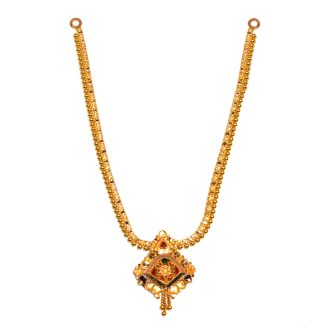 916 Gold Fancy Chain with Traditional Enamel Rhombus Pendant