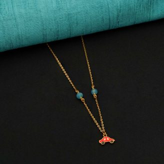 22k Gold Little Racer Red Car & Blue Accents Pendant Chain