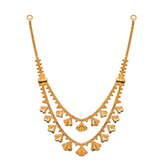 916 Gold Double-Layered Necklace with Heart & Leaf Charms