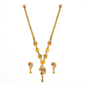 22K Gold Fancy Floral Necklace & Matching Earring Set