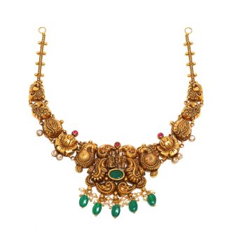 916 Gold Rama Parivar Nakshi Necklace with Peacock & Goddess Motif