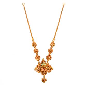 Divine Gajalakshmi 22K Gold Antique Necklace with Ruby Accent