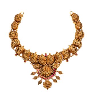 916 Gold Manga with Peacock Pendant Necklace