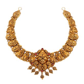 916 Gold Antique Nakashi Necklace with Peacock & Lakshmi Design