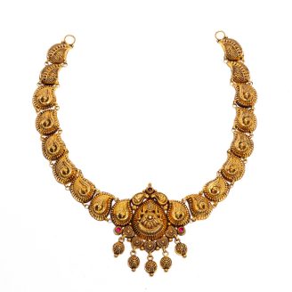 916 Gold Antique Mango Mala Necklace with Lakshmi Pendant