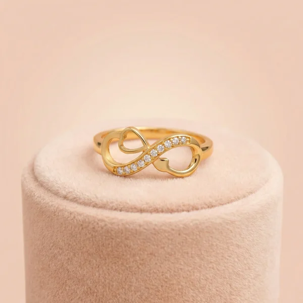 22k gold infinity ring, stone studded gold ring, infinity heart jewelry, minimalist stone ring, OVJ JEWELS, premium gold rings for women, handcrafted gold jewelry, worldwide shipping jewelry