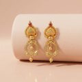 22k gold earrings, minimalist gold earrings, gold heart earrings, daily wear gold earrings, lightweight gold drops, gold earrings with stone, OVJ Jewels, South Indian gold jewellery, modern gold ear studs, women's gold earrings, 22k gold jewellery online, gift for her, heart shape earrings, ruby gold earrings