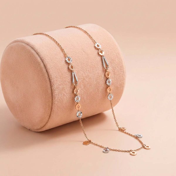 18k gold chain, two-tone gold necklace, rose gold and white gold chain, modern gold jewellery, OVJ Jewels, minimalist gold necklace, geometric link chain, Dindigul premium jewellery, everyday luxury gold chain, Indian designer gold jewellery.