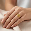 22k gold ring, women's minimalist jewelry, gold heart ring, twin heart design, OVJ Jewels, everyday gold ring, premium Indian jewelry, 22kt yellow gold, minimalist ring for her, romantic gold jewelry