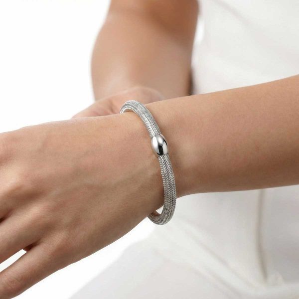 18k Gold Bracelet, Minimalist Jewelry India, Flexible Mesh Bangle, Spring Type Bracelet