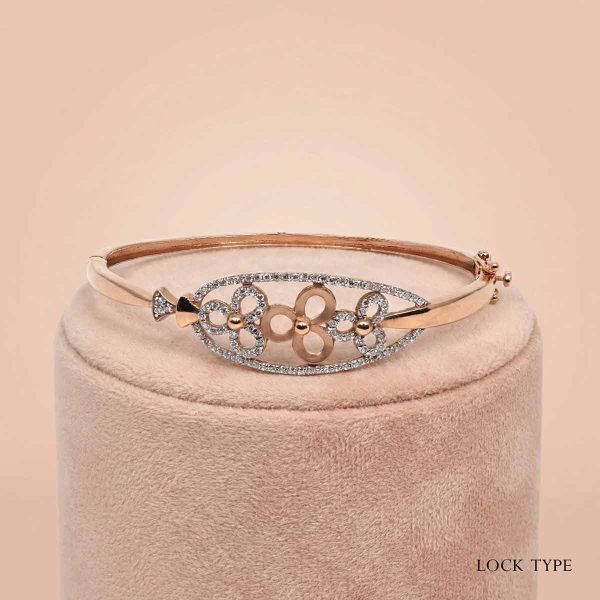 18k rose gold bracelet, diamond bangle for women, minimalist gold jewelry, office wear gold bracelet, lightweight diamond bangle, rose gold floral bracelet, OVJ JEWELS, modern indian jewellery, geometric gold bangle, 18k gold daily wear