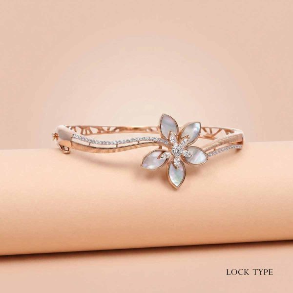 18k rose gold bracelet price, mother of pearl flower bracelet, simple gold bracelet design for girl, lightweight gold bangle 18k, OVJ Jewels bracelet