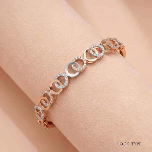 18k gold bracelet, rose gold bracelet, diamond link bracelet, minimalist jewelry, interlocking circle bracelet, women's gold bracelet,