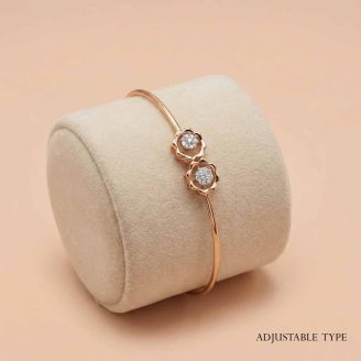 18k gold bracelet, minimalist jewelry, diamond floral bangle, adjustable gold bracelet, rose gold wristwear, dainty gold jewelry, gifts for her, OVJ Jewels, lightweight gold bangle, Ind