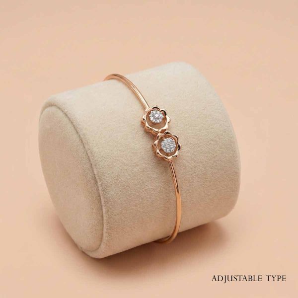 18k gold bracelet, minimalist jewelry, diamond floral bangle, adjustable gold bracelet, rose gold wristwear, dainty gold jewelry, gifts for her, OVJ Jewels, lightweight gold bangle, Ind