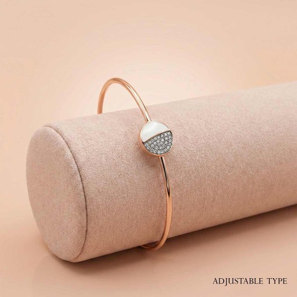 18k rose gold adjustable bracelet with half diamond half white circle design by OVJ Jewels