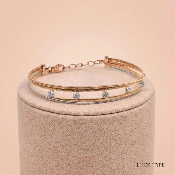 8k gold bracelet, minimalist gold jewelry, diamond wire bracelet, women's daily wear bracelet, modern gold jewelry India, OVJ Jewels, two tone gold bracelet, lightweight gold bracelet,