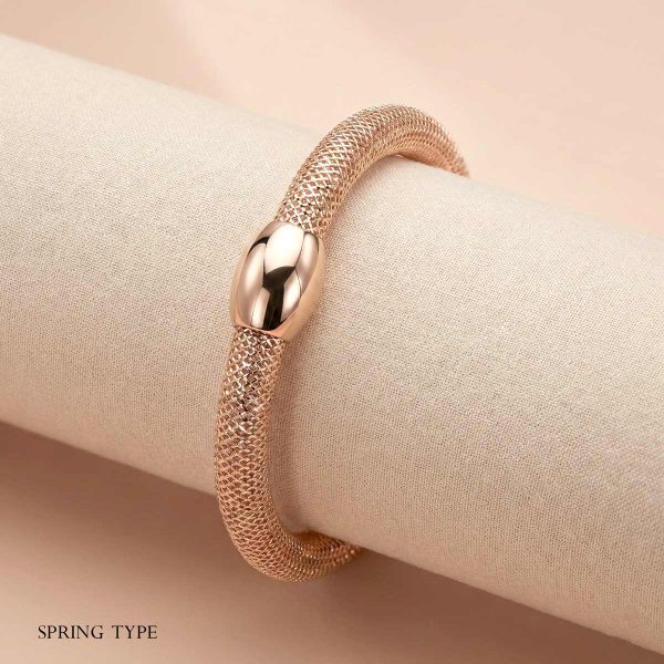 18k gold bracelet, rose gold mesh bangle, flexible gold bracelet, minimalist gold jewelry, spring type bangle, woven gold chain, office wear gold jewelry, lightweight gold bracelet