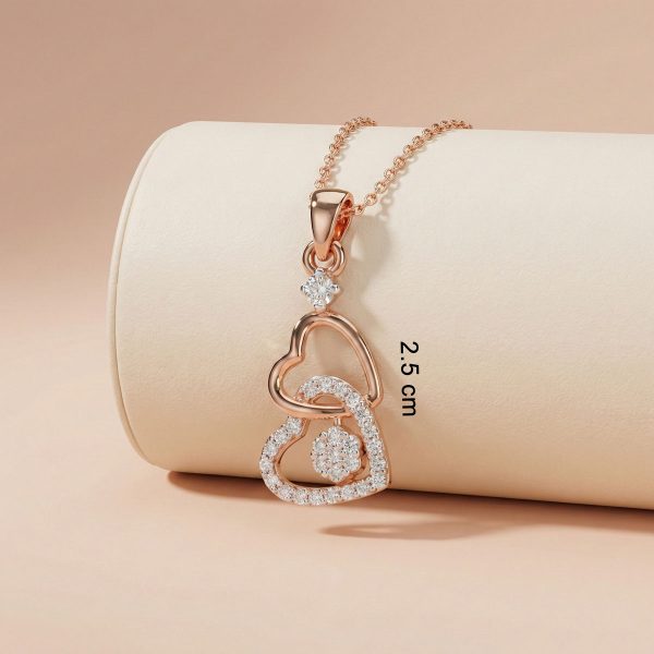 Romantic 18K Gold Twin Heart Diamond Pendant