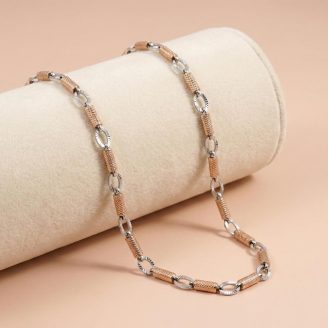 18K Dual Tone Gold Minimalist Barrel Link Men Chain