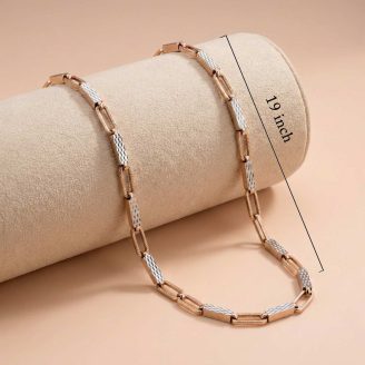 rose-and-white-gold-mens-link-chain-ovj. rose and white gold chain, modern mens jewelry, 18kt gold chain for him, geometric gold chain, textured gold link chain, premium mens chain online