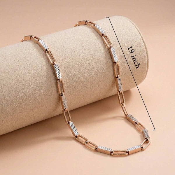 rose-and-white-gold-mens-link-chain-ovj. rose and white gold chain, modern mens jewelry, 18kt gold chain for him, geometric gold chain, textured gold link chain, premium mens chain online
